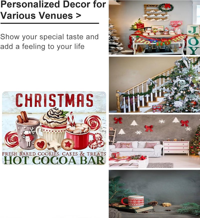 Joyline Vintage Christmas Decor Gifts Rustic Hot Cocoa Bar Fresh Baked Cookies Cakes&Treats Tin Sign for Home Farmhouse Kicthen Cafe Bar Wall Decor 8 x 12 inches (3238) - Image 3